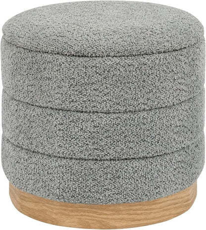 Round Storage Ottoman with Reversible Tray Lid, Folding Chenille Fabric by ZOLANOful