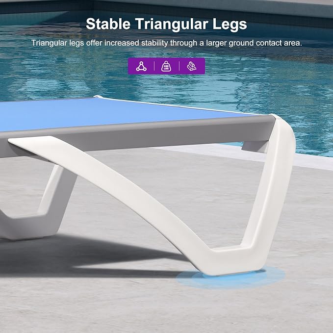 PURPLE LEAF Patio Chaise Lounge Chair Set of 3 Outside Aluminum Plastic - Image 7