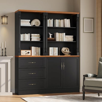 Bookshelf with Drawers, Floor Standing Display Storage Cabinet - Image 6