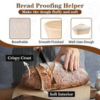 P&P CHEF Sourdough Bread Baking Supplies, 9” Round & 10” Oval Sourdough Proofing Baskets Starter Kit, Bread Making Tool Set with Cloth Liner Bread Lame Scraper Brush Dough Whisk