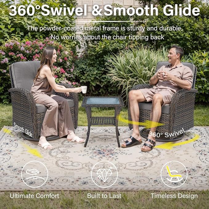 Belord Patio Furniture Swivel Glider PE Wicker Chairs, Outdoor Swivel Rocker - Image 8