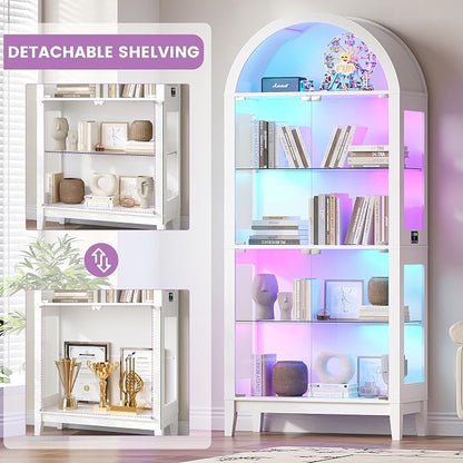 HNEBC 69" Display Case with RGB Lights, Arched 5-Tier Tempered Glass Display - Image 5