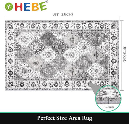 HEBE Area Rug for Entryway 3'x5', Washable Non Slip Boho Bedroom Rug | Soft - Image 2