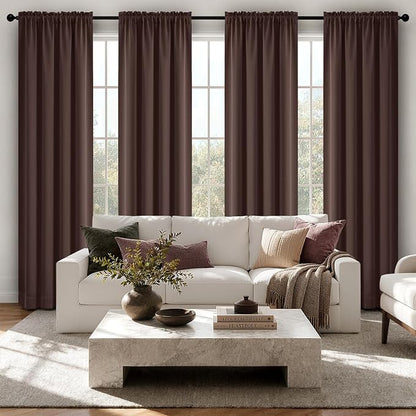 MIULEE 84 Inch Length Dark Brown Blackout Bedroom Curtains Set of 4 | Thermal by MIULEE