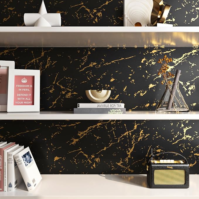 FunStick 24"x200" Modern Black and Gold Wallpaper Peel and Stick Wallpaper - Image 7