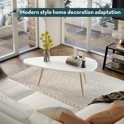 SAYGOER Modern Coffee Table White Oval Coffee Tables - Image 7