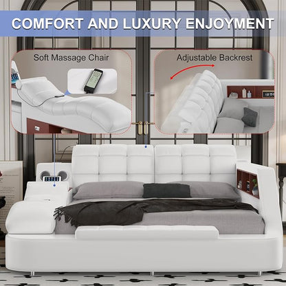 Luxury Smart King Bed Frame, Leather Headboard/Strong Wooden Slats - Image 6