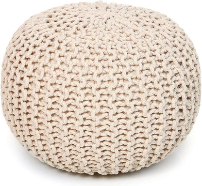 REDEARTH Round Pouf Ottoman –18"x18"x14" Hand-Knitted Cotton Pouffe –Cable by REDEARTH