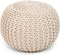 REDEARTH Round Pouf Ottoman –18"x18"x14" Hand-Knitted Cotton Pouffe –Cable by REDEARTH