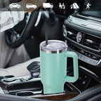 DOMICARE 40 oz Tumbler with Handle and Straw, Stainless Steel Tumbler with Lid and Straw, Reusable Vacuum Insulated Cup, Travel Coffee Mug, Mint Green, 1Pack