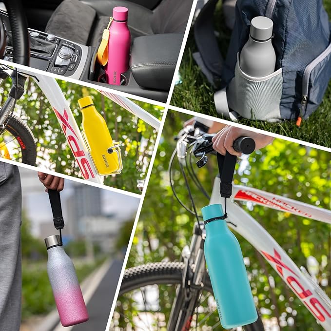 BJPKPK Insulated Water Bottles, 12oz Stainless Steel Metal Water Bottle with Strap, BPA Free Leak Proof Thermos, Mugs, Flasks, Reusable Water Bottle for Sports & Travel, Macaron Green
