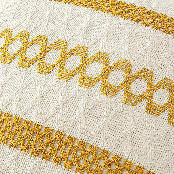 MIULEE Set of 2 Mustard Yellow Boho Decorative Pillow Covers 18x18 Inch | Fall - Image 4