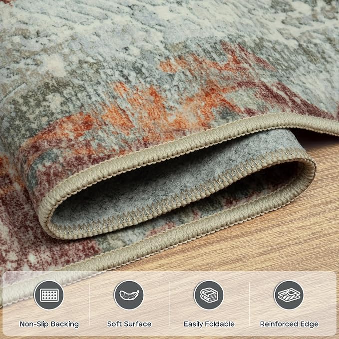 5x7 Area Rugs for Living Room Bedroom Dining Room Washable Red Brown | Soft - Image 4