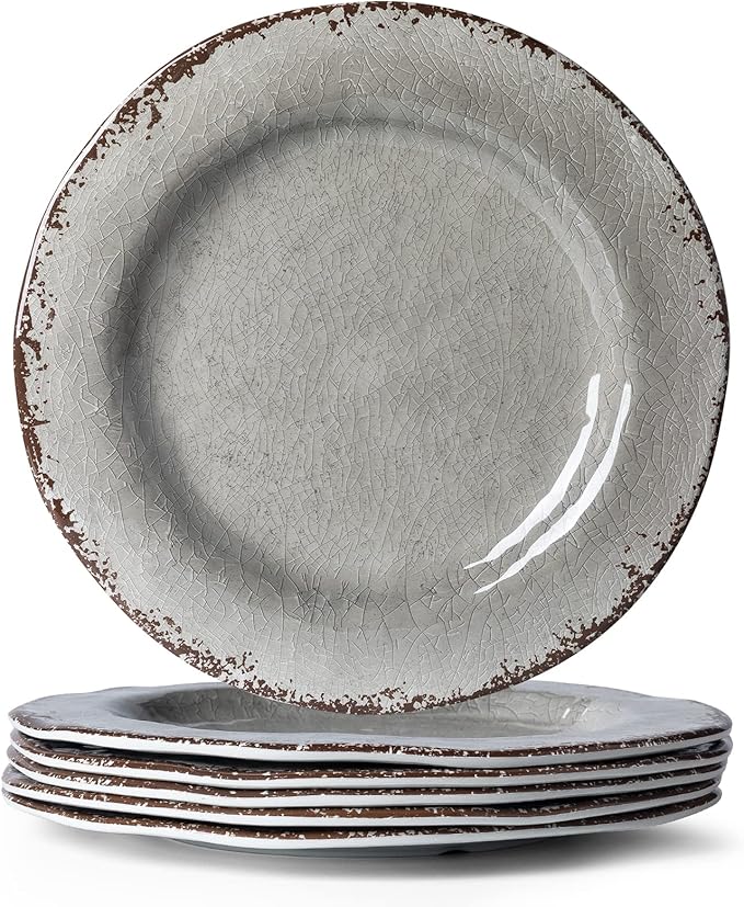 LEHAHA 9 inch Gray Melamine Plate 6 Piece Set, Farmhouse Salad/Dessert Plates, Break and Stain-resistant Dishes Set Great for Dining Party, Ideal for Salad, Dessert and Cakes
