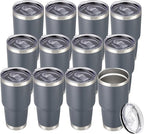 30 oz Tumbler with Lid Stainless Steel Tumblers Bulk Vacuum Insulated Cup Reusable Powder Coated Travel Mug Double Wall Leak Proof Cups Keep Cold Drinks for 12 Hours Gray, Set of 12