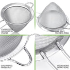 2 Pack Stainless Steel 18/8 Small Food Strainer, Fine Mesh Sieve with Long Handle, Cocktail Strainer For Cocktails, Tea Herbs, Coffee & Drinks, Rust Proof & Great as Tea Strainer, 3.5inch