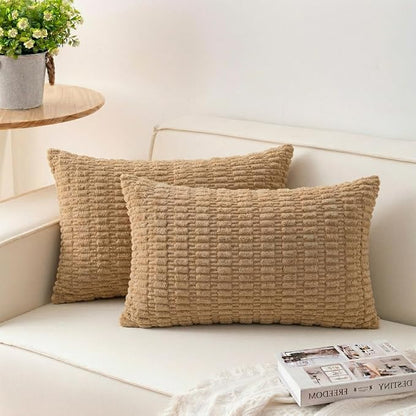 Aegero Pack of 2 Corduroy Decorative Throw Pillow Covers 12x20 Inch, Coffee | by Unknown