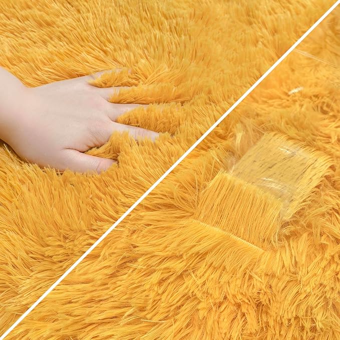 Beige Yellow Runner Rug for Bedroom 2x5ft Fluffy Area Rug Bedside Runner - Image 6