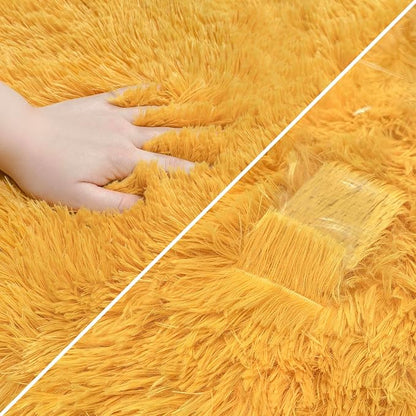 2x6 Bedside Area Rugs for Bedroom Soft Fluffy Shag Beige Yellow Carpet for - Image 6