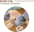 Folkulture Mini Oven Mitts Heat Resistant | (5.75x9) Set of 2 Short Grey Oven Mitts with Hanging Loop | 100% Cotton Oven Gloves or Kitchen Mittens | Small Oven Mitt Set, Grey Scallop Oven Mits