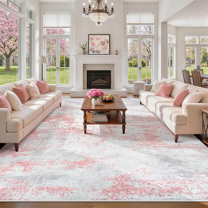 Aelenmu 10x14 Area Rugs for Living Room Washable Dining Room Pink | Modern by Aelenmu