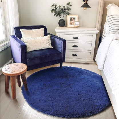 Amdrebio Navy Blue Small Round Shag Area Rug 3Ft - Image 3