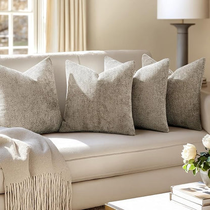MIULEE Soft Decorative Chenille Pillow Covers Khaki 20x20 Pack of 4 | Modern - Image 5