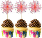 Gyufise 30Pcs Foil Firework Cupcake Toppers Sparkle Tinsel Cake Toppers Tinsel Drink Cake Decoration Cocktail Picks for Birthday Wedding Graduation Party Supplies Laser Orange