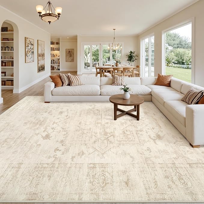 8x10 Area Rugs Living Room: Bedroom Washable Carpet Beige/Brown | Large Vintage - Image 8