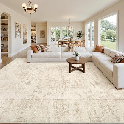Area Rugs 9x12 Living Room: Bedroom Washable Carpet Beige/Brown | Large Vintage - Image 8