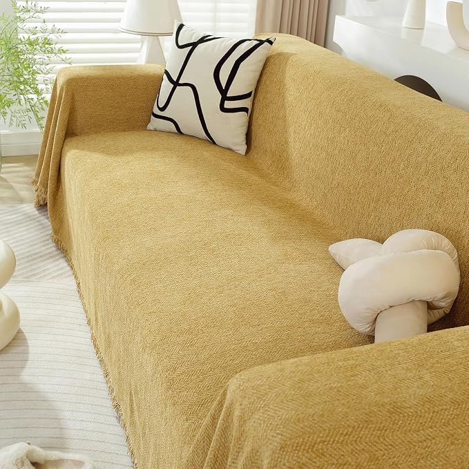 DREAMINGO Modern Minimalism Couch Cover Pets Loveseat Protector Mustard Yellow - Image 7