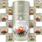 Teabloom Jasmine Flowering Tea – Hand Tied Green Tea Leaves + Jasmine Blossoms Flowering Tea Creations – Blooming Tea Gift Set – 12-Pack, 36 Steeps, Makes 250 Cups