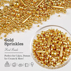 Gold Pearl Star Rods Sprinkles, Edible Gold Pearls Sprinkles for Cake Decorating, 150g/5.29oz, Cake Decoration, Cake Toppers, Wedding Party, Christmas Baking Supplies