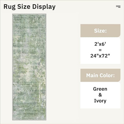 Soalmost Abstratc Runner Rug 2x6 Kitchen Hallway Runners Green/Ivory | Low-Pile - Image 5