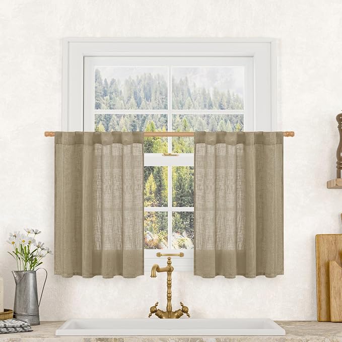 36 Inch Length Linen Semi Sheer Curtains by LAMIT