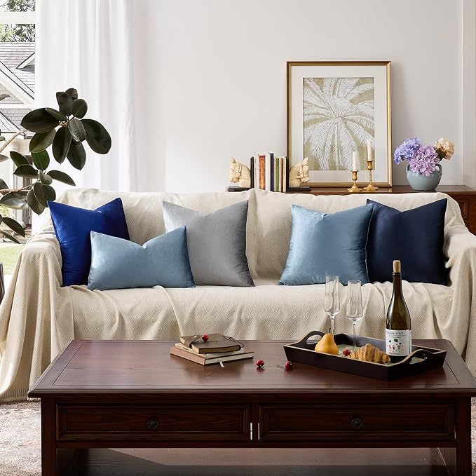 GIGIZAZA Stone Blue Velvet Decorative Throw Pillow Covers 18x18 - Image 6