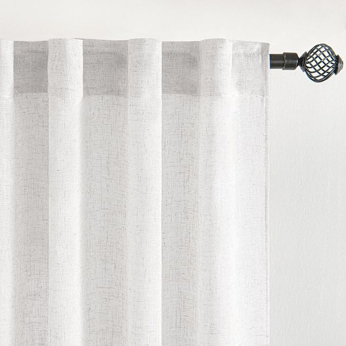 MIULEE Bleached Linen Kitchen Curtain 24 Inches Length 2 Panels Farmhouse | - Image 4