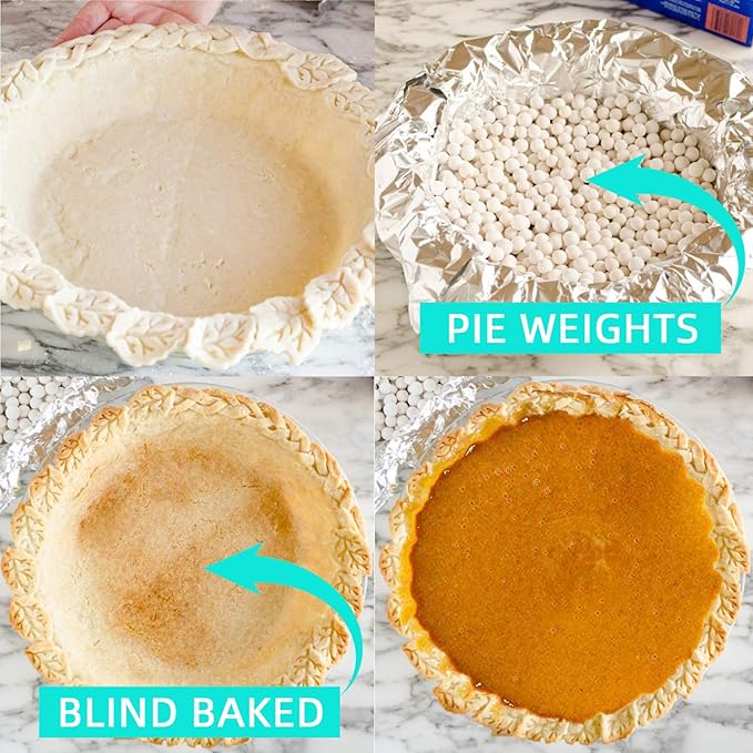 PLANTIONAL Pie Weights - 1.32 LB Ceramic Stoneware Beans in Wheat Straw Container for Blind Baking Pastry Crusts (Green)