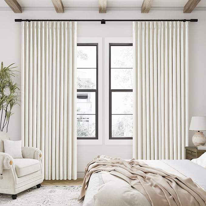 Natural Cream Pinch Pleated 100% Blackout Curtains 95 Inches Long | Double - Image 8
