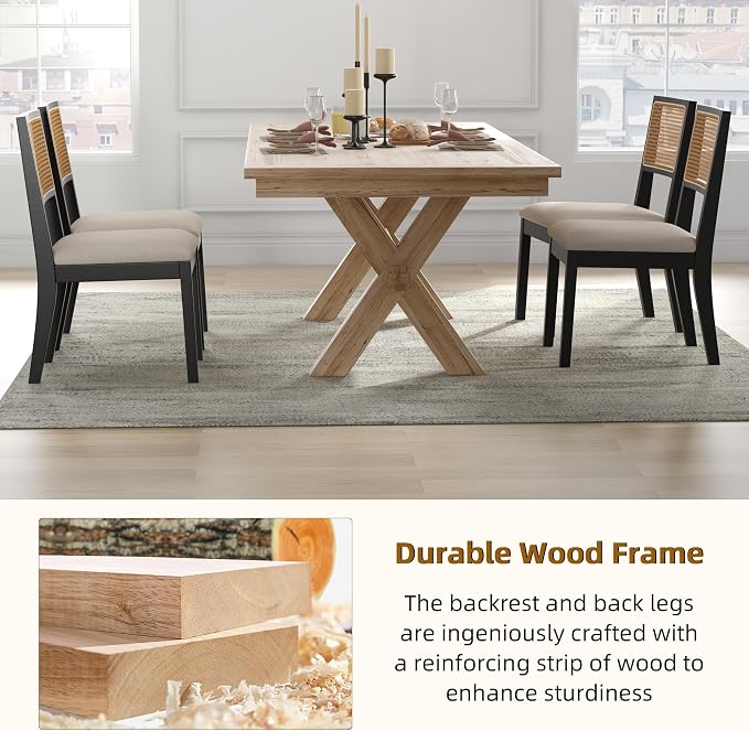 Westice Rattan Dining Chairs Set of 4, Farmhouse Natural Dining Room Chairs - Image 6