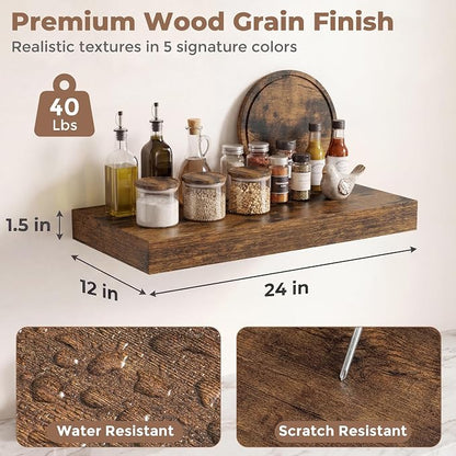 12 inch Deep Floating Shelves for Wall, 24 inch Wide Engineered Wood Wall - Image 2