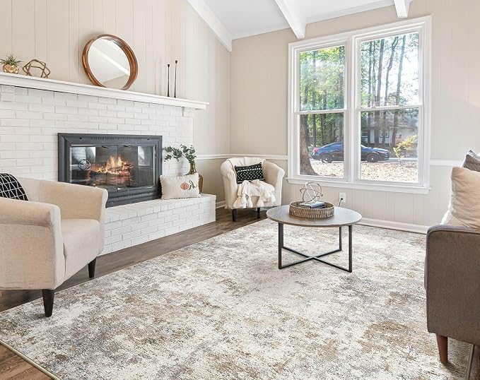 UERMEI 9x13 Area Rug Living Room Rugs Washable Neutral Brown Grey Carpet | - Image 9
