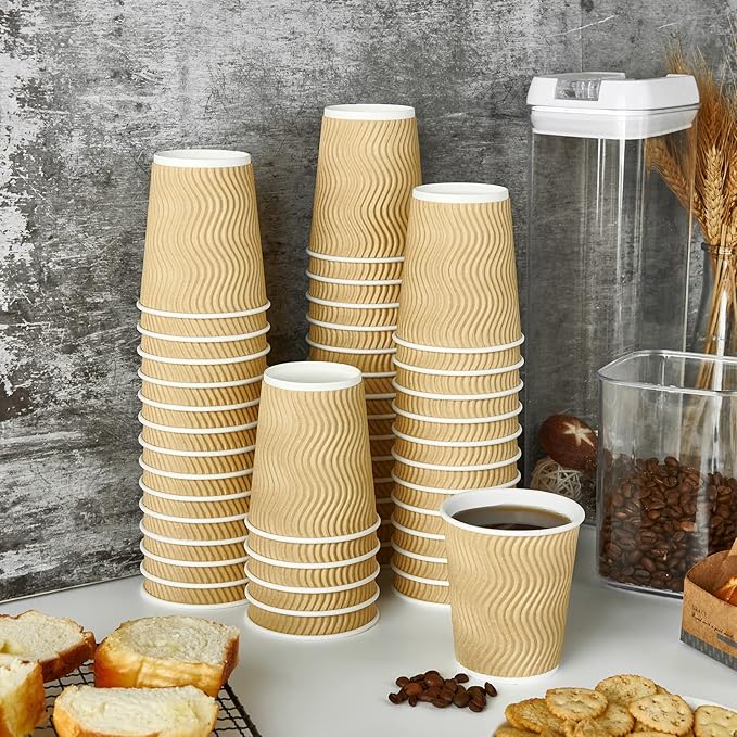 8 OZ Coffee Cups, 120 Count Insulated Ripple Wall Paper Hot Coffee Cups for Hot Beverage