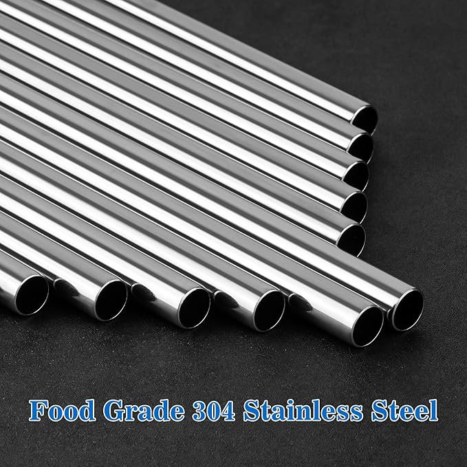 Tomorotec 30oz Straws, 11" Stainless Steel Straw 14PCS for 30oz Stanley Tumbler, 0.35"/9mm Diameter Sleek Metallic Finish- 7 Straight, 7 Bent Straws & 2 Brushes, Dishwasher Safe, 304 Food-Grade