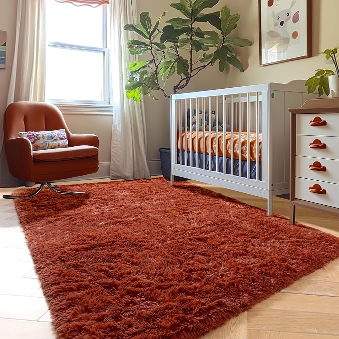 Amdrebio Terracotta Rust Shag Area Rug 5x8 - Image 7