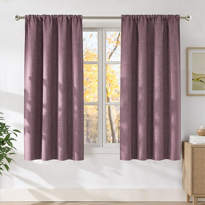 NICETOWN Greyish Purple Faux Linen Room Darkening Rod Pocket Curtains 63 inch by NICETOWN