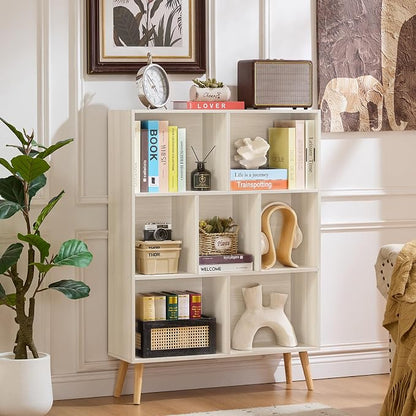 LEYAOYAO Cube Bookshelf 3 Tier Mid-Century Light Grey White Modern Bookcase - Image 7