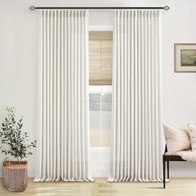 Pinch Pleated Linen Curtains 108 Inches Long Natural 2 Panels Set | Flax Cream by Twodrapes