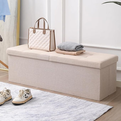 45.3 Inches Storage Ottoman Bench Foldable Seat Footrest Shoe Bench End of Bed - Image 7