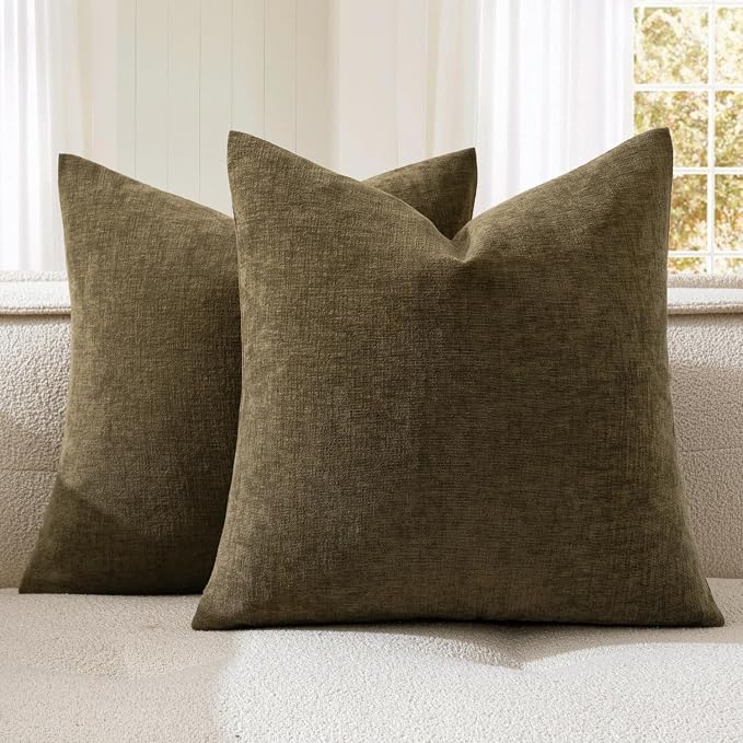 MIULEE Coffee Chenille Couch Throw Pillow Covers, 18x18 | Set of 2, Soft by MIULEE